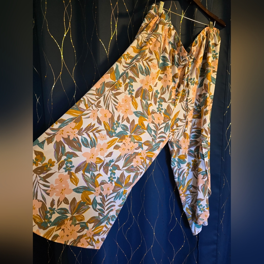 Freshman Vibrant Floral Wide Leg Pants - Pink, Orange, Green